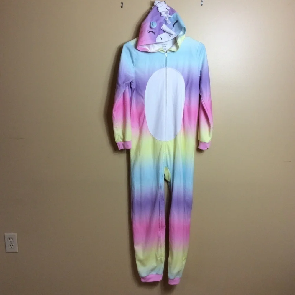 🎈3/$20!  Carter’s rainbow unicorn one piece hooded pajama. Onesie. Size 14.